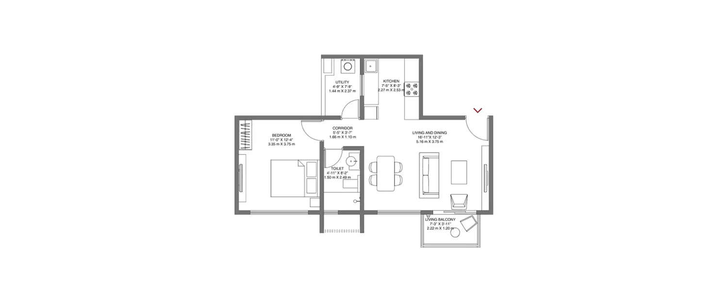 Floor plan for 1 BHK
