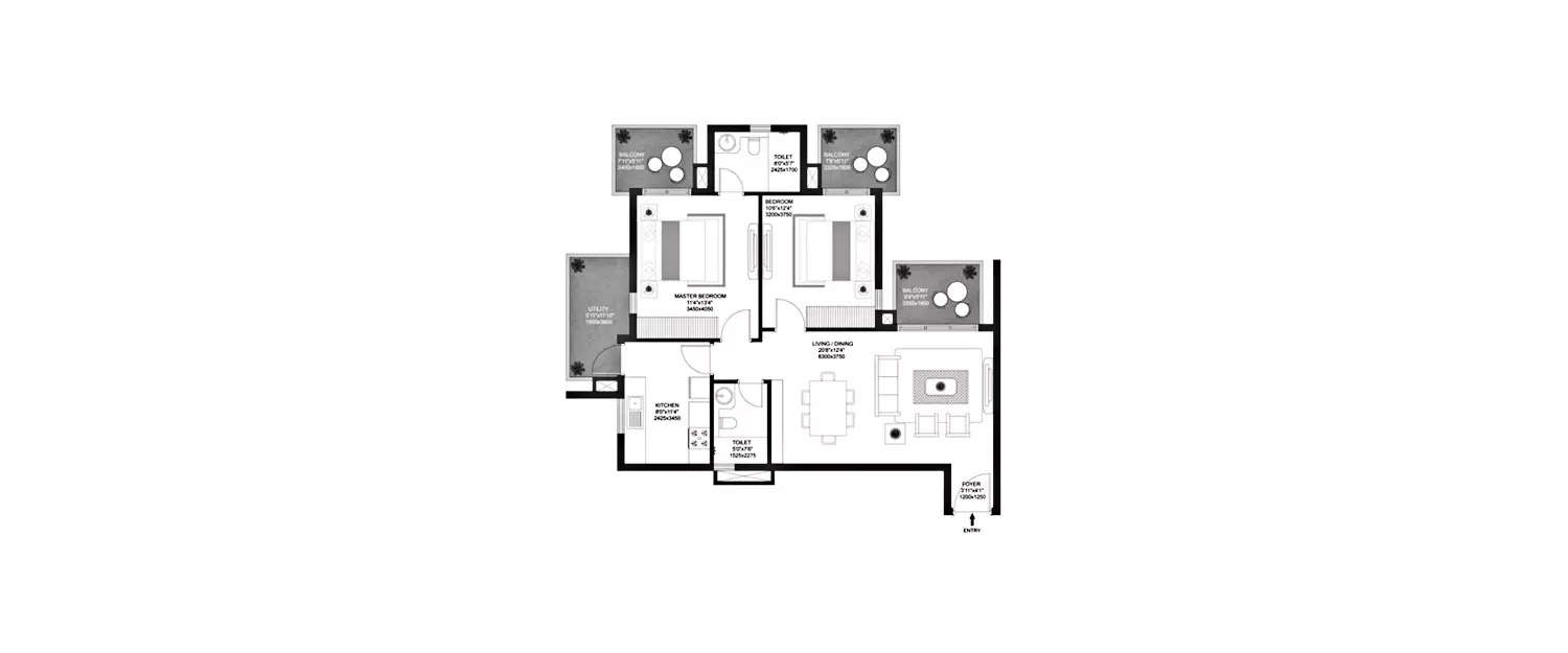 Floor plan for 2 BHK