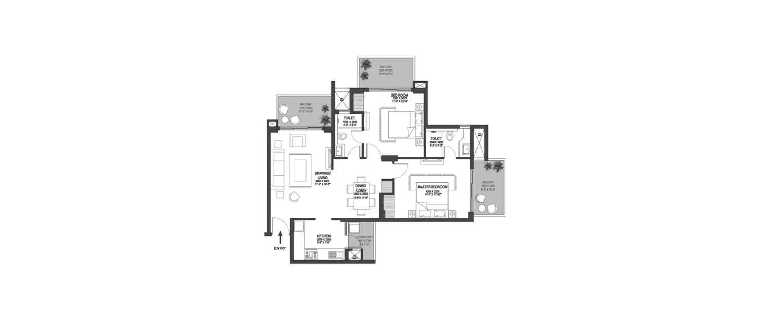 Floor plan for 2 BHK