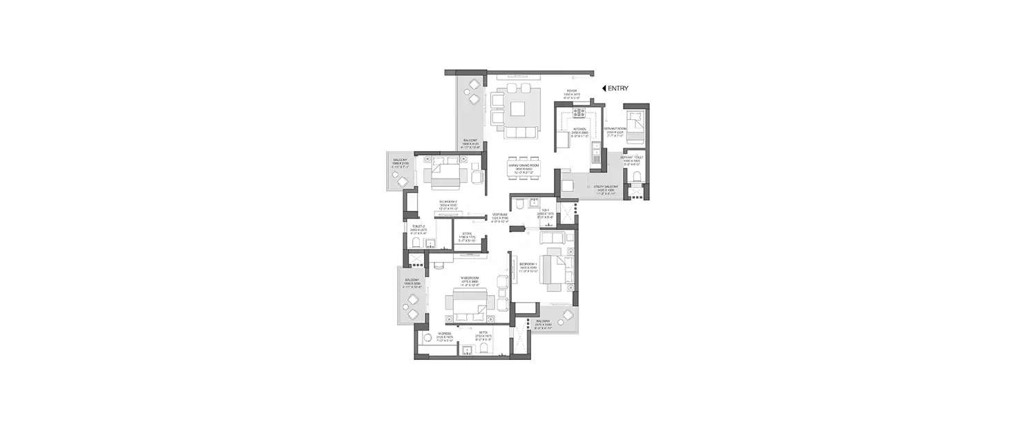 Floor plan for 3 BHK