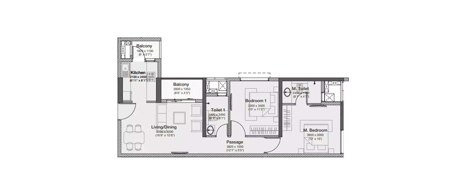 Floor plan for 2 BHK