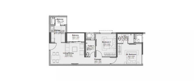Godrej Nurture Mamurdi - Floor plan 2 BHK 695 Sq.ft