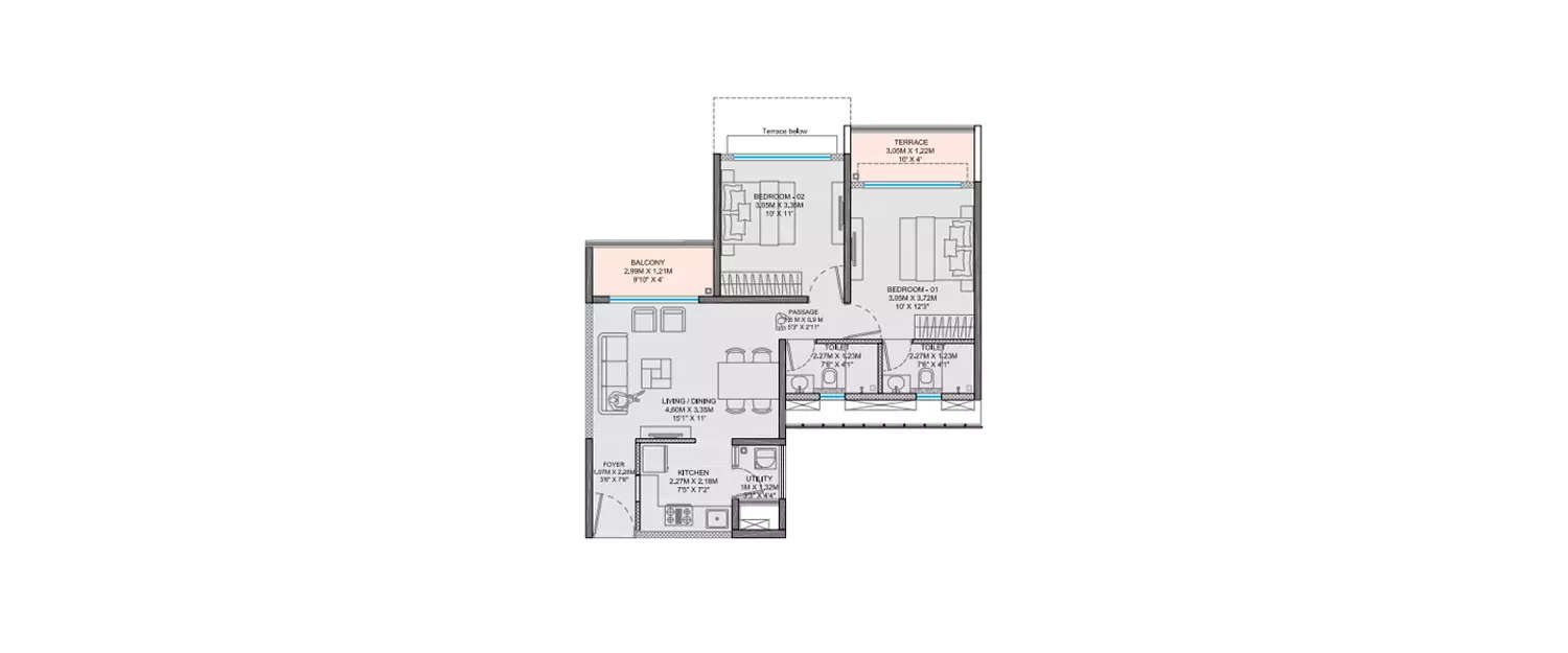 2 BHK Apartment 691 Sq.ft