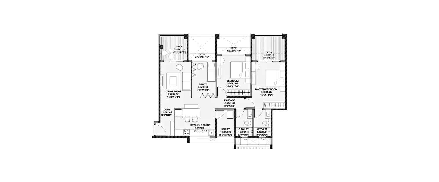 Floor plan for 2 BHK