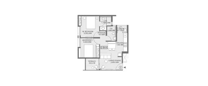 Godrej Greens Undri - Floor plan 2 BHK 439 Sq.ft