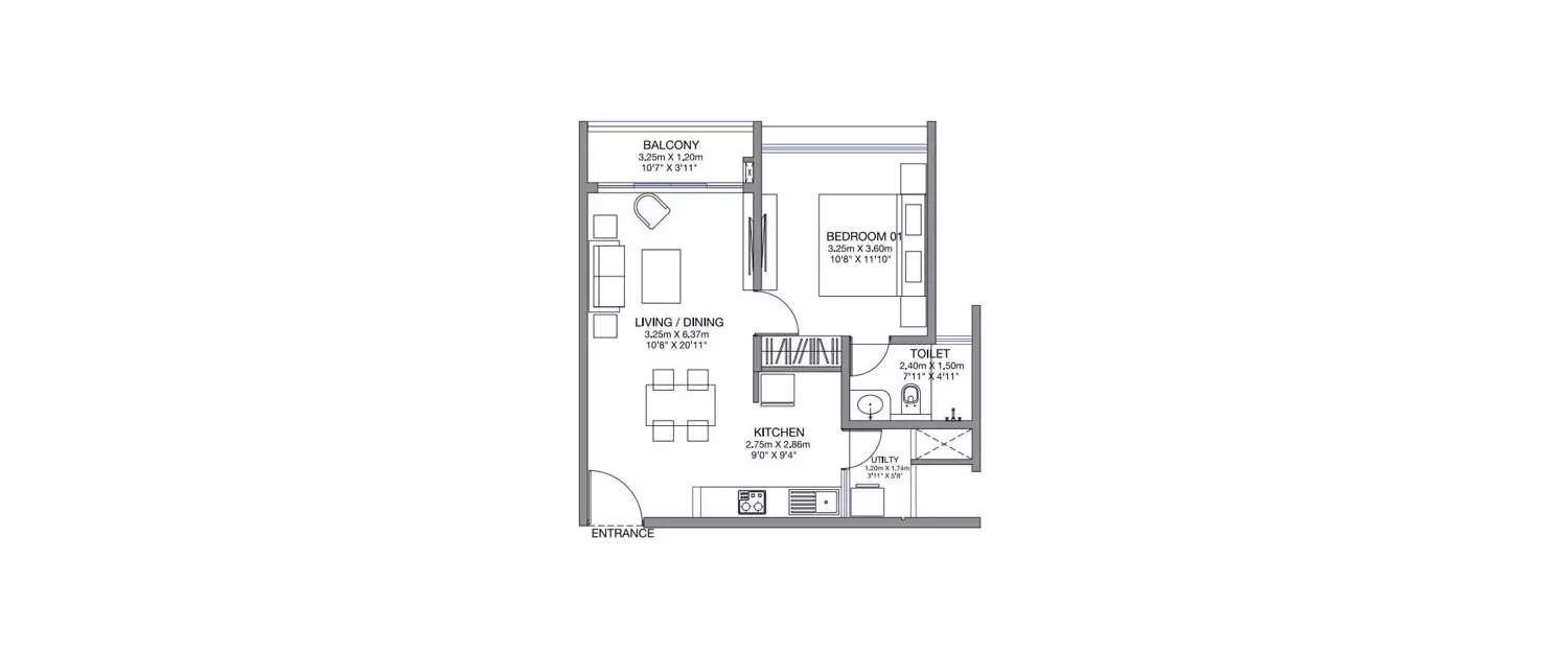 Floor plan for 1 BHK