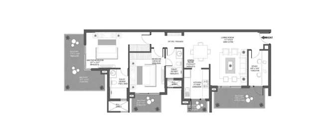 Godrej Oasis Sector 88A Gurgaon - Floor plan 2 BHK 1167 Sq.ft