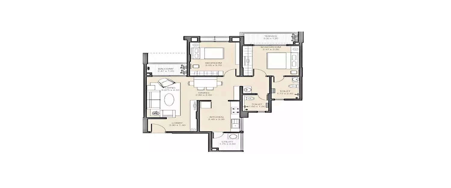 2 BHK Apartment 670 Sq.ft