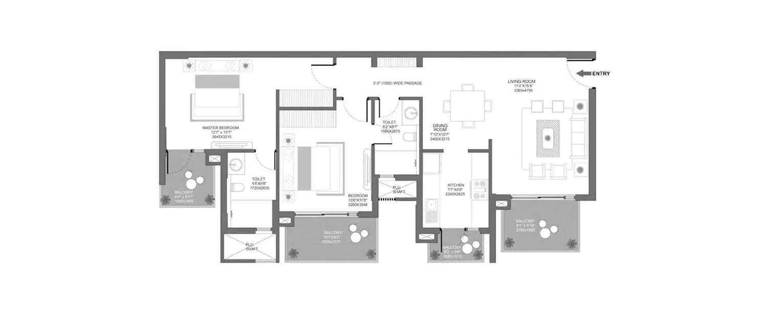 Floor plan for 2 BHK