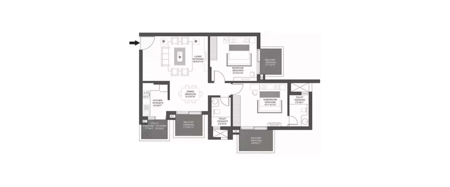 Floor plan for 2 BHK