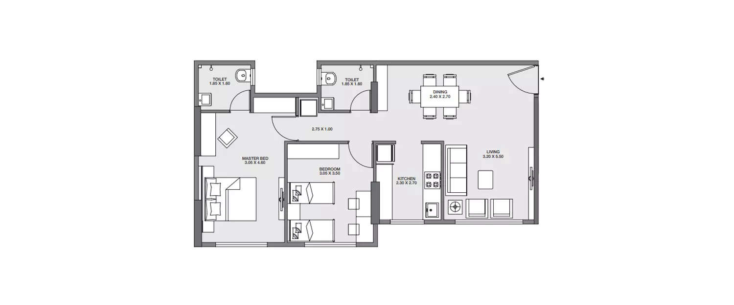 Floor plan for 2 BHK