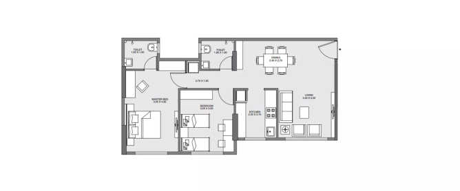 Godrej Tranquil Kandivali - Floor plan 2 BHK 681 Sq.ft