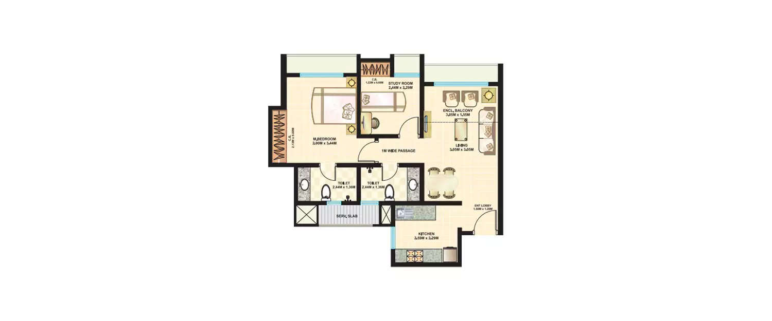 Floor plan for 2 BHK