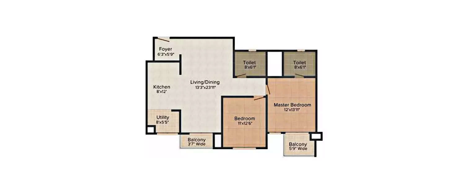 Floor plan for 2 BHK