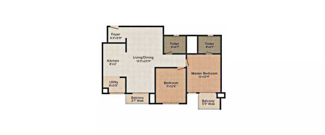 Dosti Imperia Ghodbunder Road - Floor plan 2 BHK 1195 Sq.ft