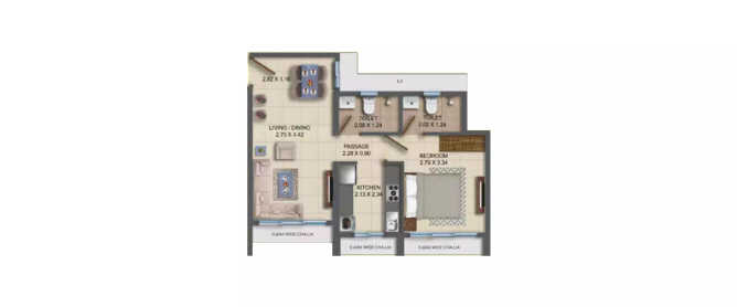 Dosti Oro 67 Kandivali - Floor plan 1 BHK 417 Sq.ft