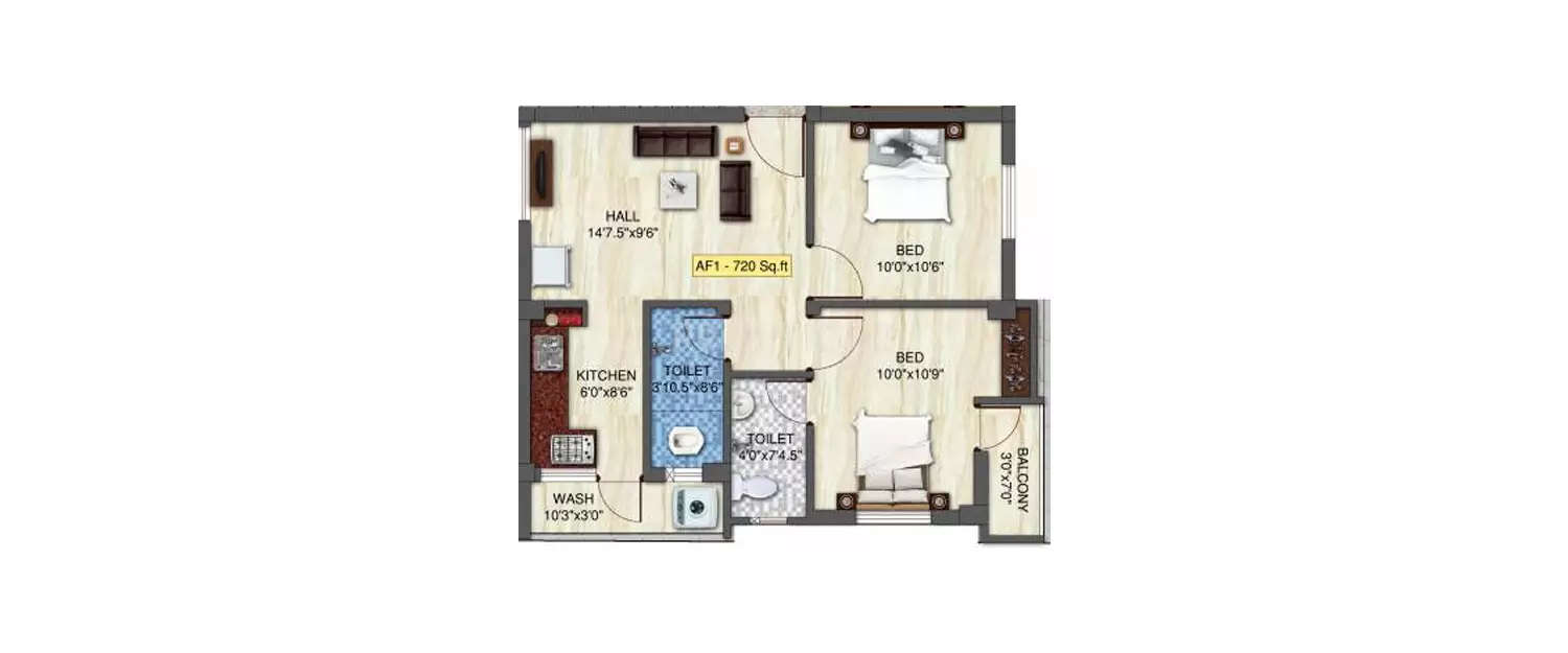 2 BHK Apartment 766 Sq.ft
