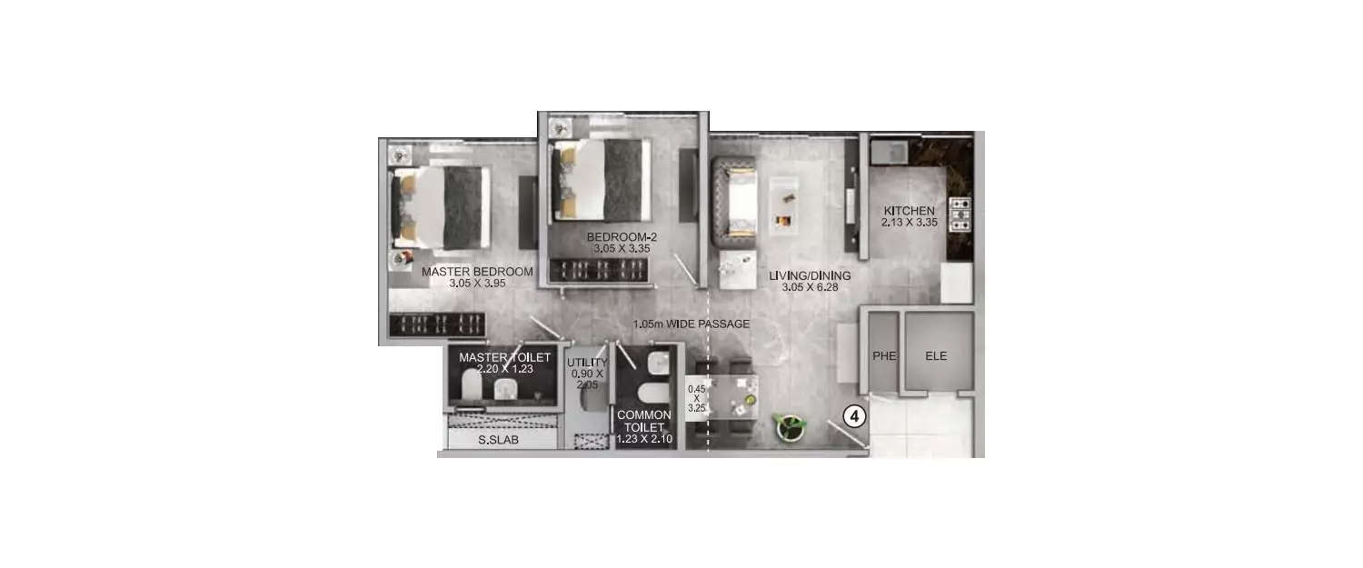 Floor plan for 2 BHK