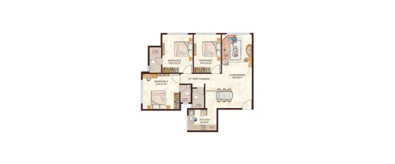 Floor plan for 3 BHK