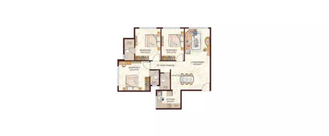 The Wadhwa W54 Matunga - Floor plan 3 BHK 1913 Sq.ft
