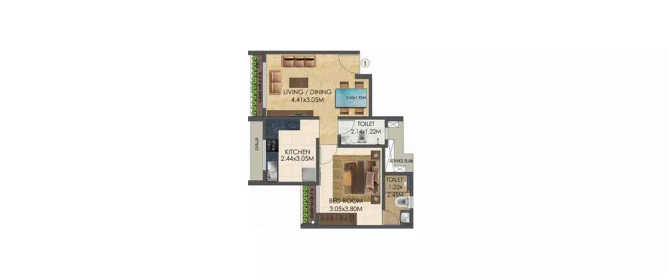 Wadhwa Codename WOW Panvel - Floor plan 1 BHK 387 Sq.ft