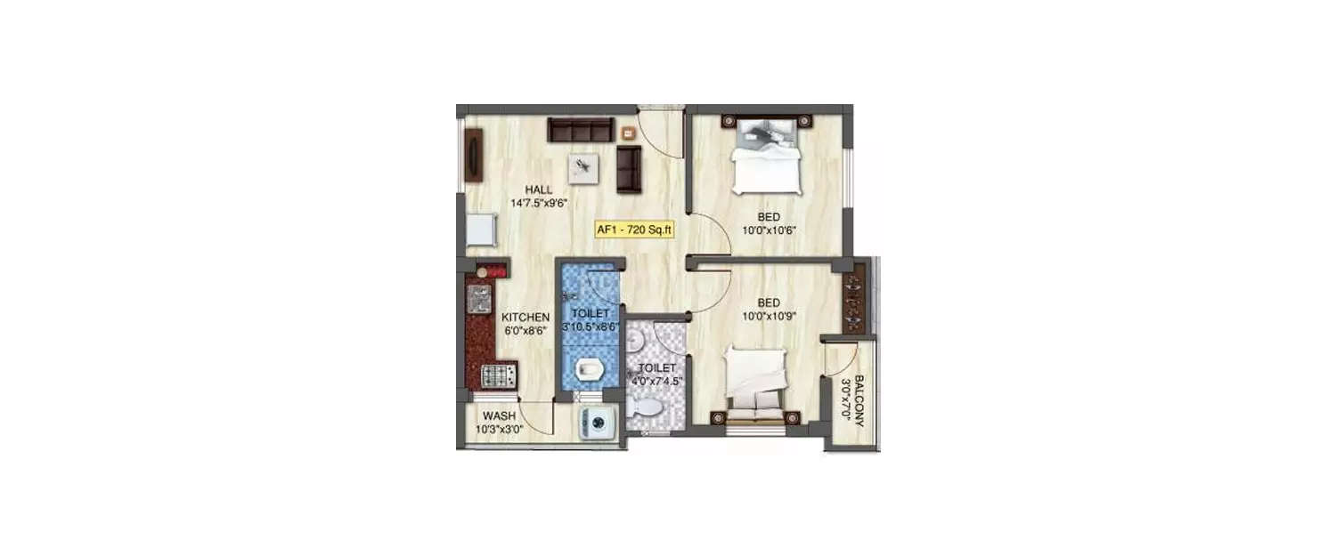 Floor plan for 2 BHK