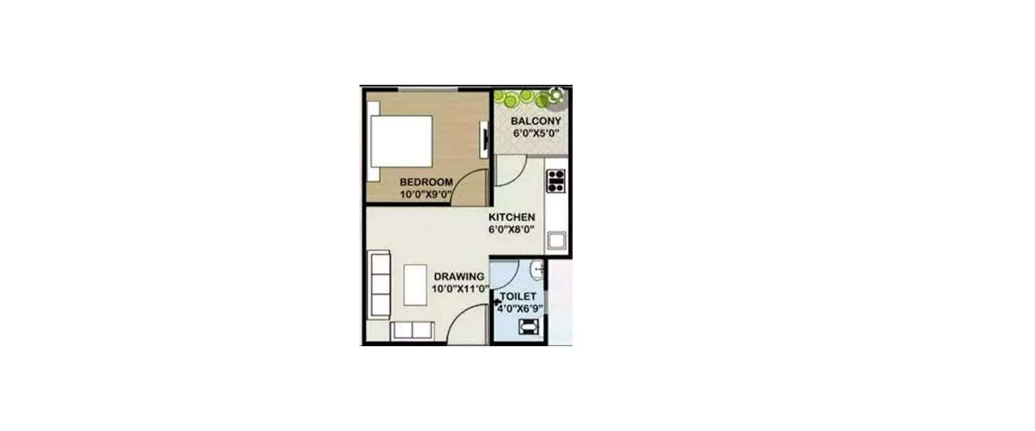 Floor plan for 1 BHK