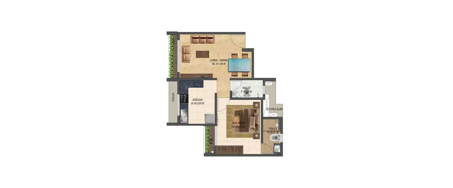 Floor plan for 1 BHK