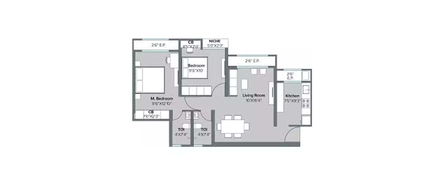 Floor plan for 2 BHK