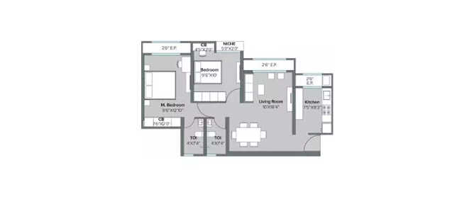 Marathon Millennia Mulund - Floor plan 2 BHK 643 Sq.ft