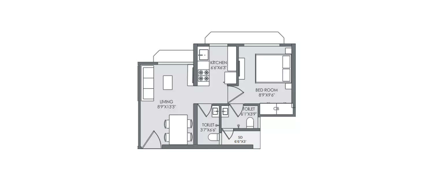 Floor plan for 1 BHK