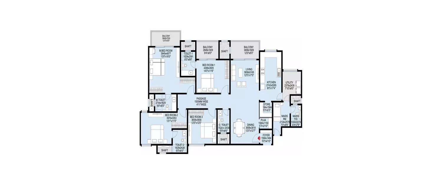 Floor plan for 4 BHK