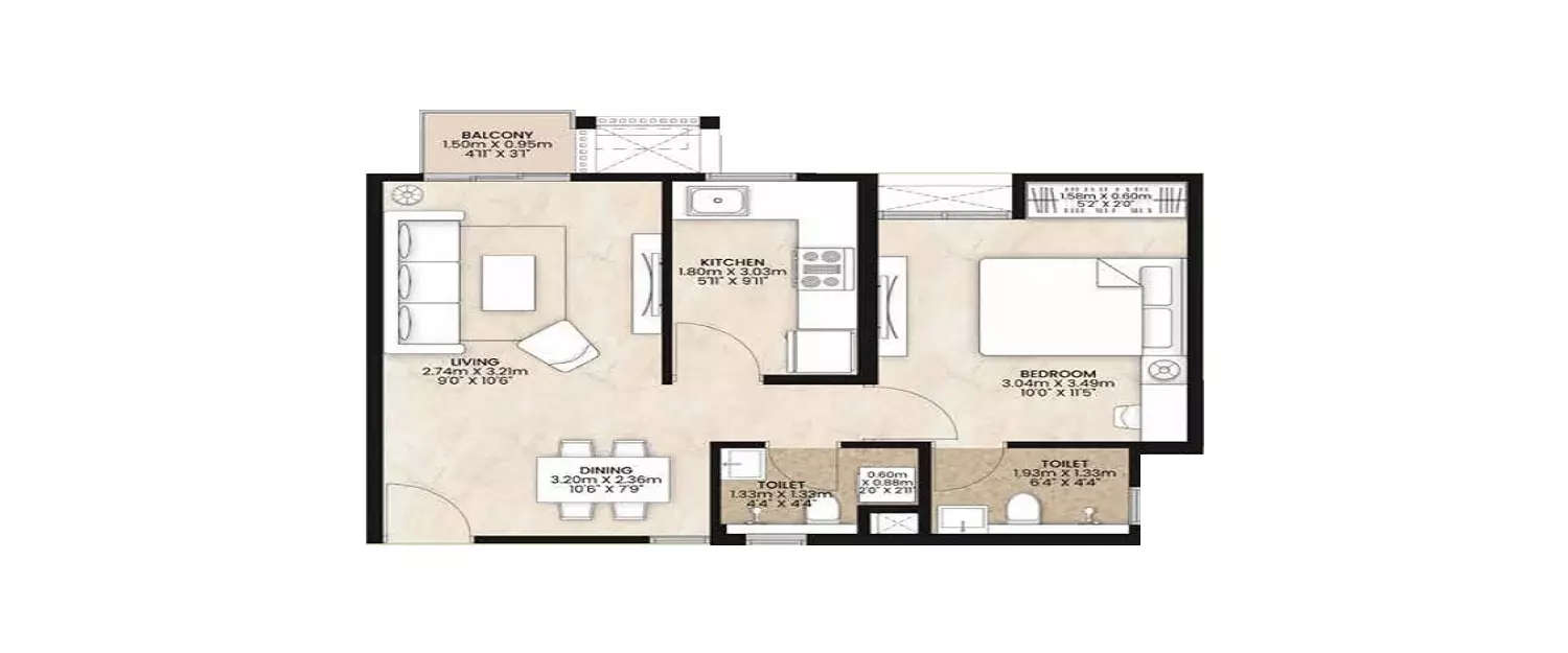 Floor plan for 1 BHK