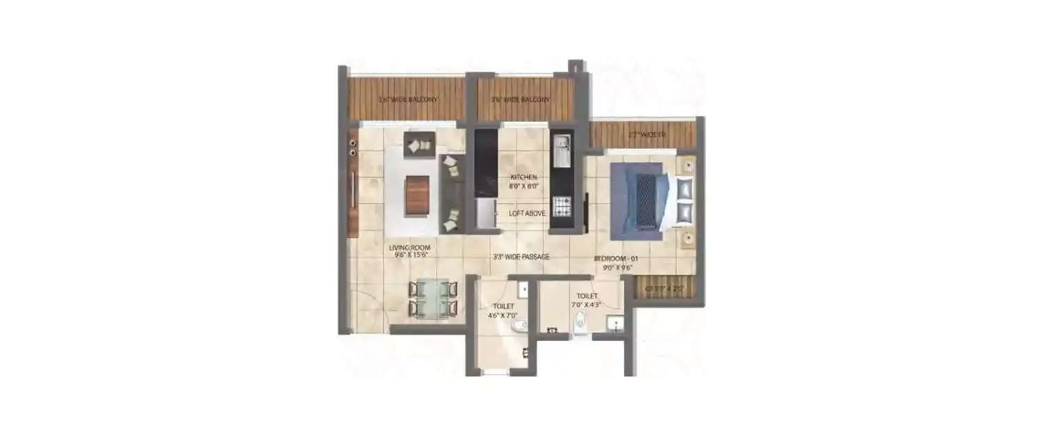 Floor plan for 1 BHK