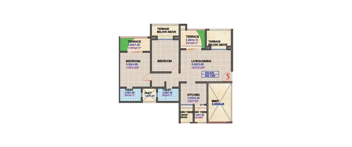 Floor plan for 2 BHK