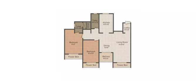 Regency Gardens Kharghar - Floor plan 2 BHK 1225 Sq.ft