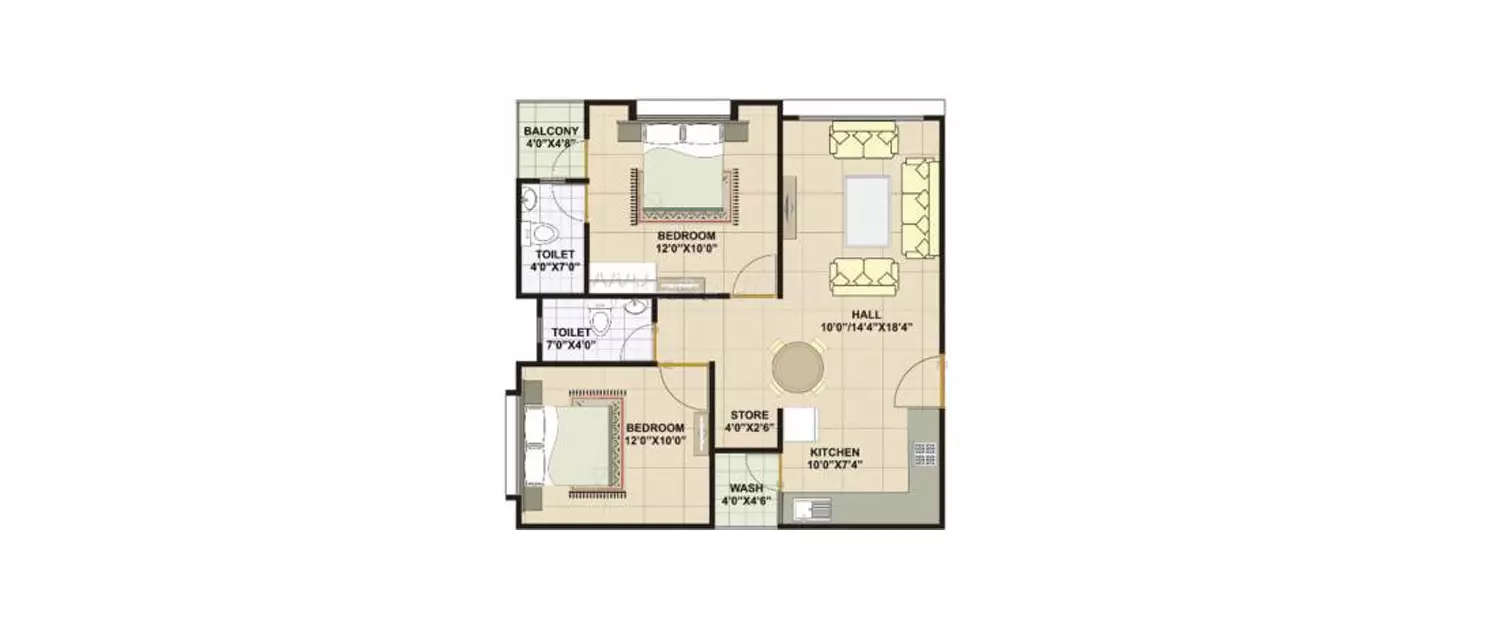 Floor plan for 2 BHK