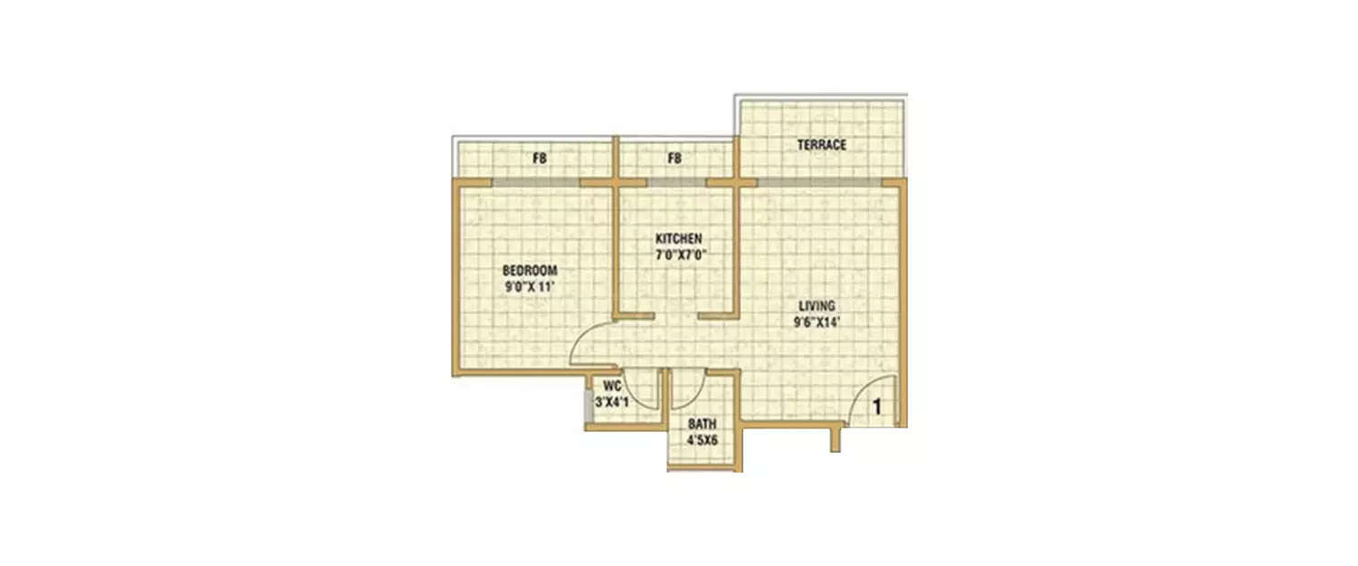 1 BHK Apartment 329 Sq.ft