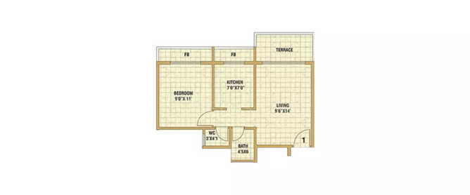 Satyam Aura Ulwe - Floor plan 1 BHK 329 Sq.ft