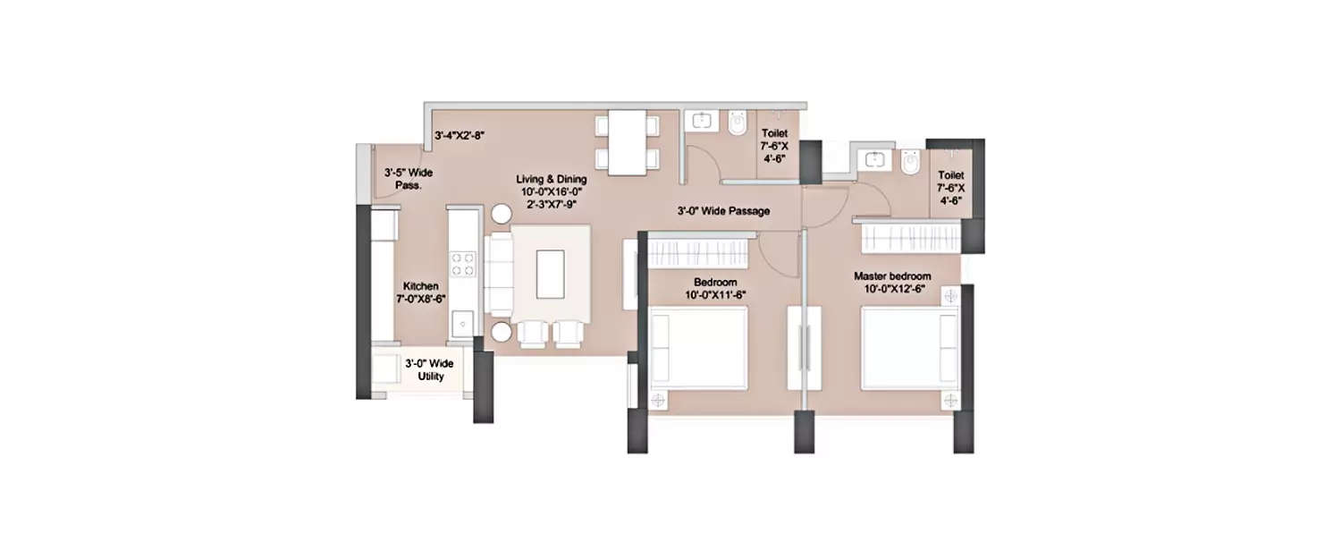 Floor plan for 2 BHK