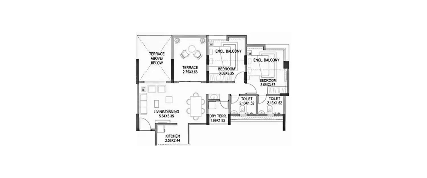 Floor plan for 2 BHK