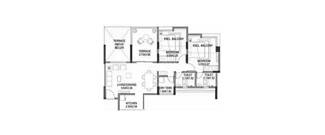Paranjape Azure Aster Tathawade - Floor plan 2 BHK 1020 Sq.ft
