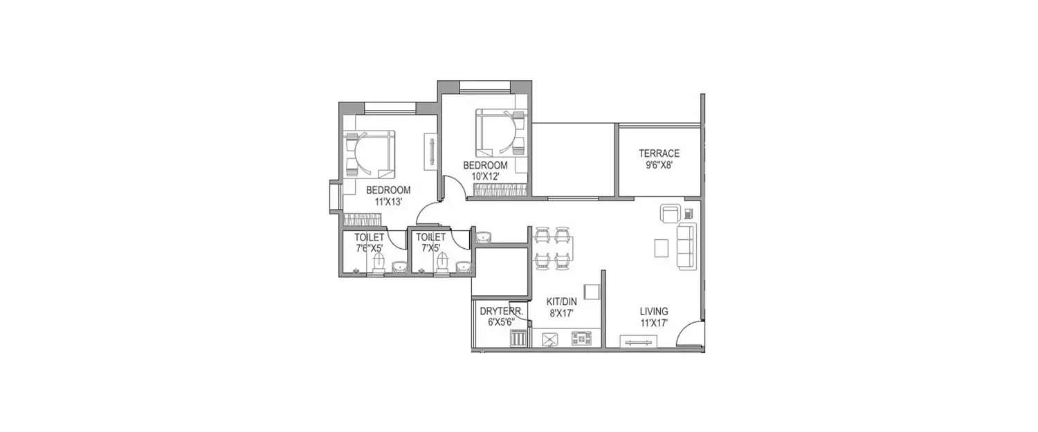 Floor plan for 2 BHK