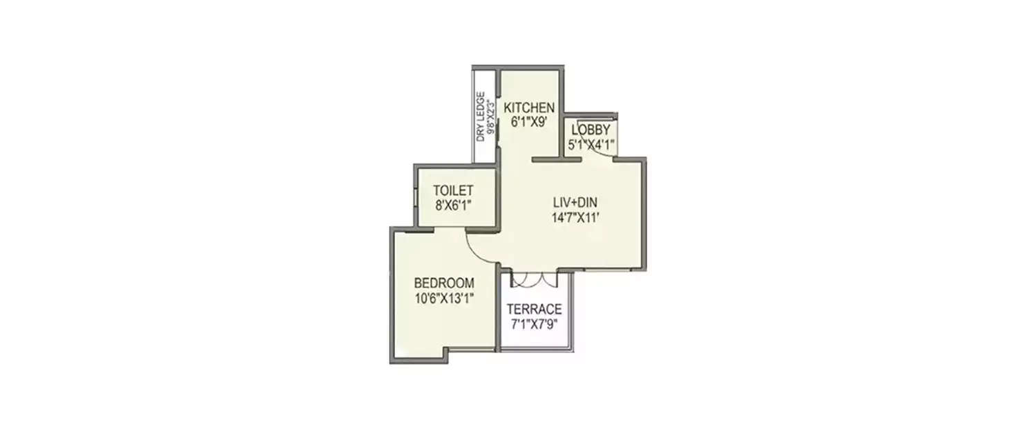 Floor plan for 1 BHK