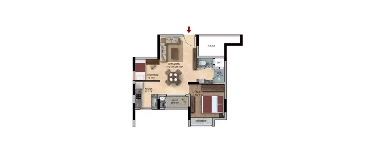 Floor plan for 1.5 BHK