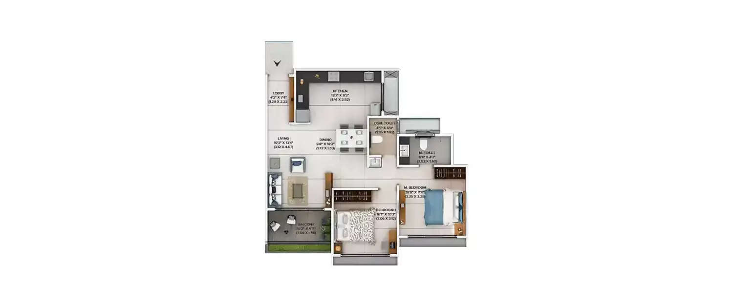 Floor plan for 2 BHK