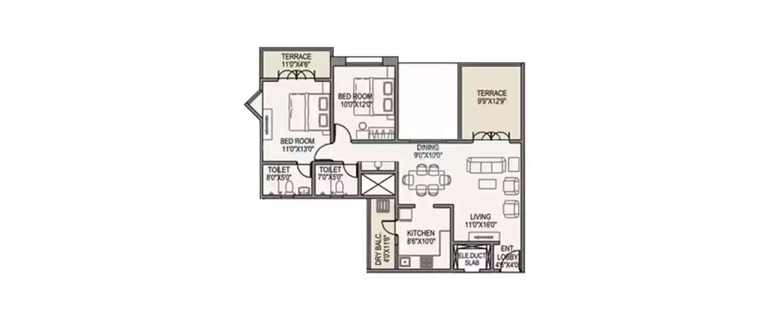 Floor plan for 2 BHK
