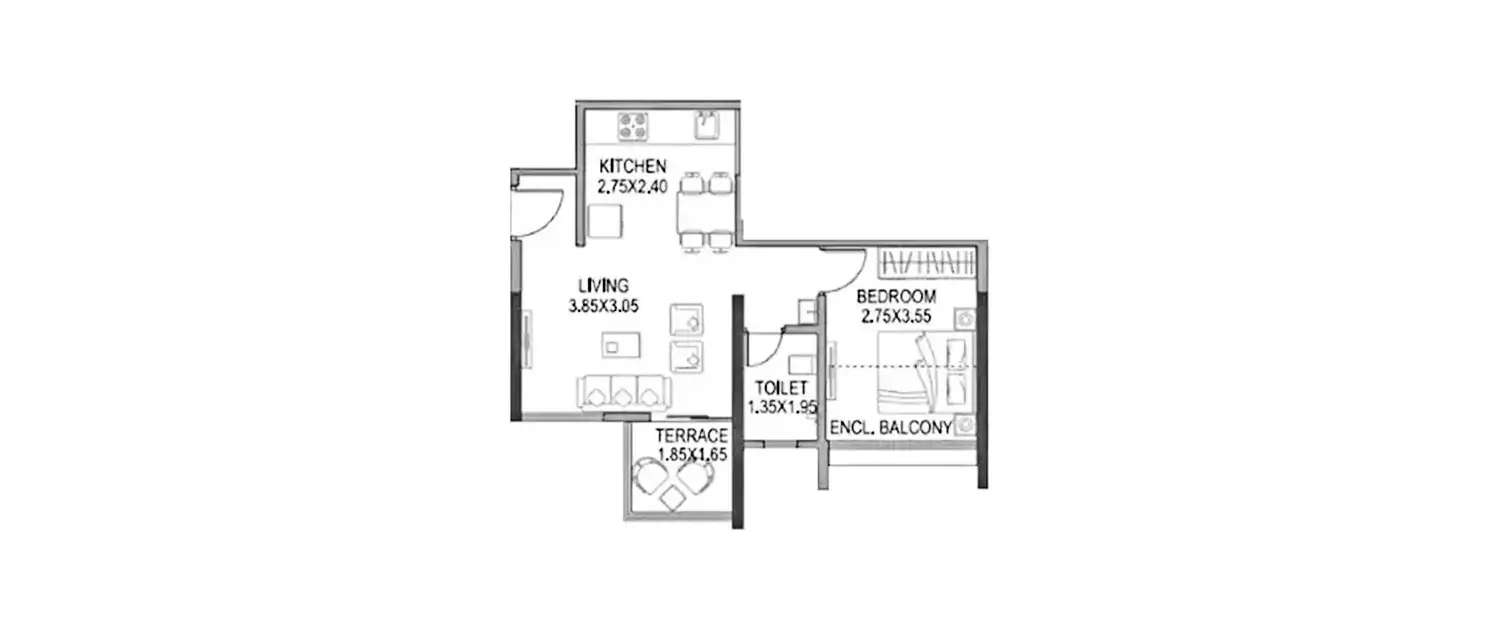 Floor plan for 1 BHK