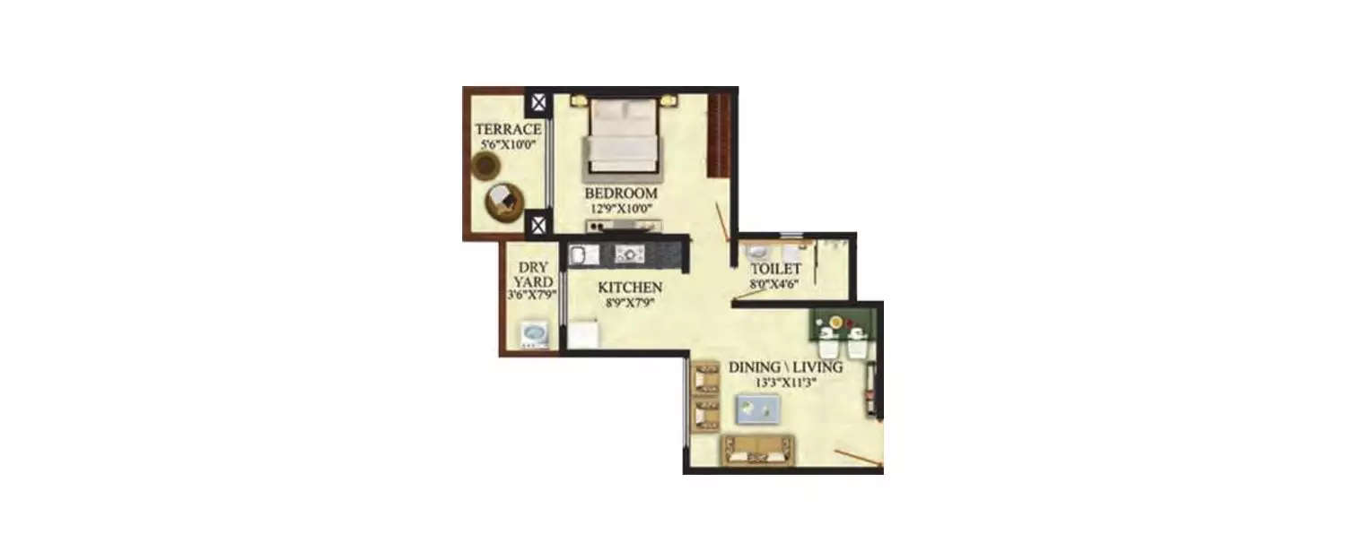 Floor plan for 1 BHK