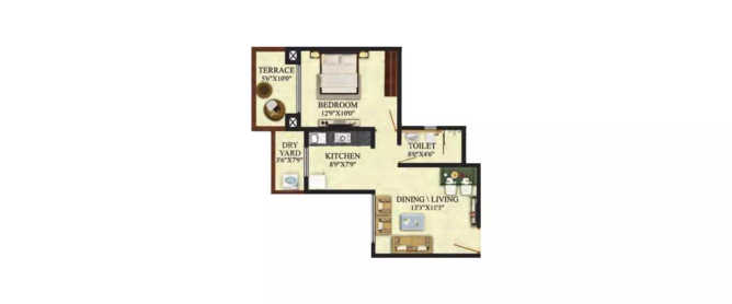 Puranik Aldea Baner - Floor plan 1 BHK 620 Sq.ft